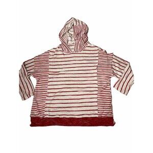 Soft Surroundings Womens Sz 1X Pullover Hoodie Stripe Beach Top Raw Edge Comfort